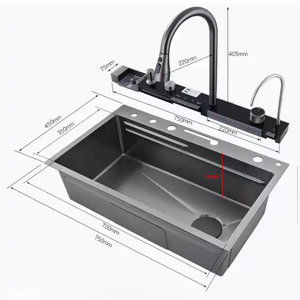<span class=keywords><strong>AMAXO</strong></span> Évier de cuisine en acier inoxydable 304 anti-rayures Évier de cuisine à fente unique multifonction avec cascade et lave-gobelet - Product Image 1