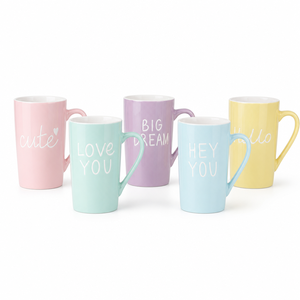 Taza de Cerámica Color Macaron al por Mayor con <span class=keywords><strong>Letras</strong></span> Impresas Personalizadas, Caja de Regalo con Frases Bonitas, Taza de Cerámica para Latte - Product Image 1