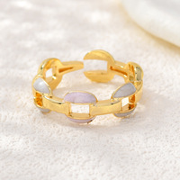 JS14 Kleurrijke Emaille Schakelring Open Ring 18K Goud Gegalvaniseerd Holle In elkaar grijpende Druppel Olie Verstelbare Cuff Ring Dames Vinger Sieraden