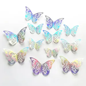 Nicro Wholesale Hollow Wallpaper Celebration Party Decorative Wall Stickers Self Adhesive 3d Laser Dazzling Butterfly Decorative