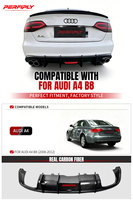Kit carrosserie Perfiply en fibre de carbone véritable, diffuseur de pare-chocs arrière avec éclairage LED pour Audi A4 B8 S4 Sport 2008-2013