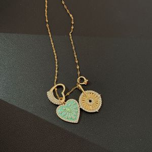 Collar vintage de capas en verde menta, diseño único, colgante de corazón de girasol, <span class=keywords><strong>cadena</strong></span> de cuello exquisita y a la moda - Product Image 3