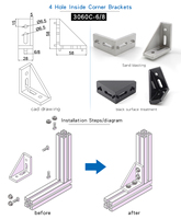 3060C-6 Support d'angle en aluminium à 4 trous intérieurs pour la fabrication d'accessoires d'équipement de ligne d'assemblage #1007