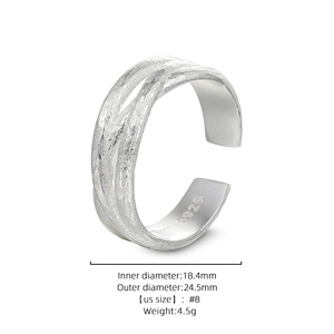 Nieuwe Trend 925 Sterling Zilveren Mode Sieraden Geborsteld Onregelmatige Getextureerde Holle <span class=keywords><strong>X</strong></span> Vorm Dikke Open Ringen Verstelbaar - Product Image 6
