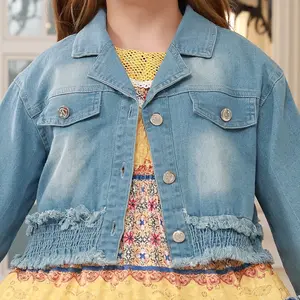 Mädelset Denimmantel 2023 Frühjahr Prinzessenkleid Kinderlangärmliges Kleid