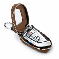 Étui pour clé de voiture à fenêtre transparente incurvée irrégulière en cuir PU avec fermeture éclair, porte-clés auto personnalisé en émail