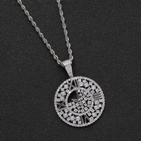 Collar con Colgante de Disco Hueco con Incrustaciones de Circonita Cúbica, Chapado en Oro Real, Estilo Hip Hop, con Cadena de Acero Inoxidable de 24 Pulgadas
