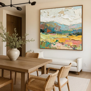 Peinture de paysage texturé abstrait Art de <span class=keywords><strong>couteau</strong></span> à palette coloré sur toile Décoration murale de champ de <span class=keywords><strong>montagne</strong></span> peinte à la main - Product Image 4