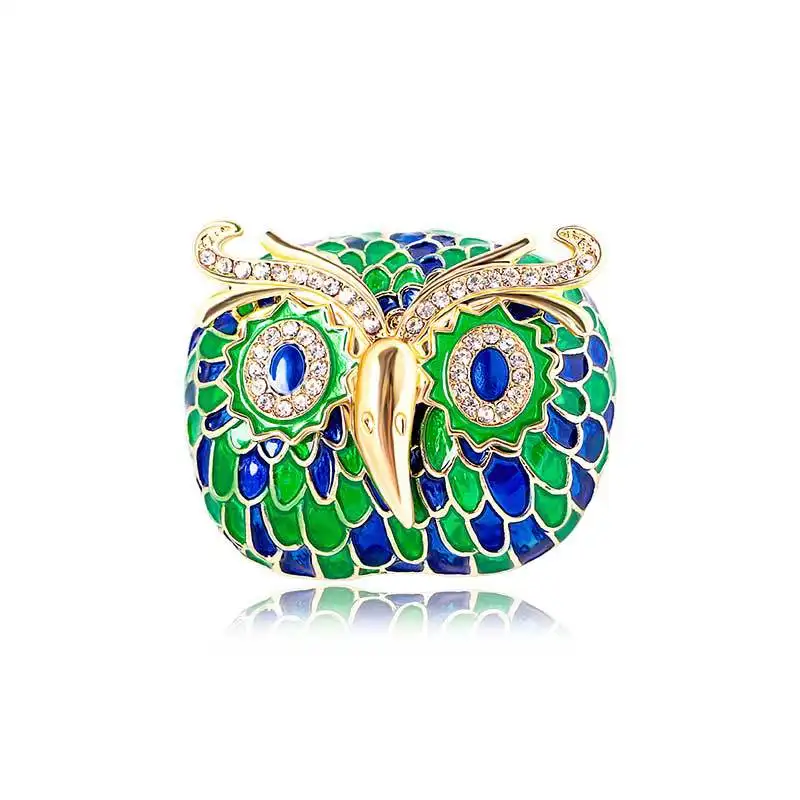 Personality Vintage Style Cute Alloy Crystal Animal Enamel Colored Glaze Antique Owl Pin Brooch Wholesale