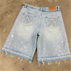 Shorts en jean décontractés pour hommes 2025 avec strass, respirants, <span class=keywords><strong>style</strong></span> streetwear déchiré, pour l'été - Product Image 2