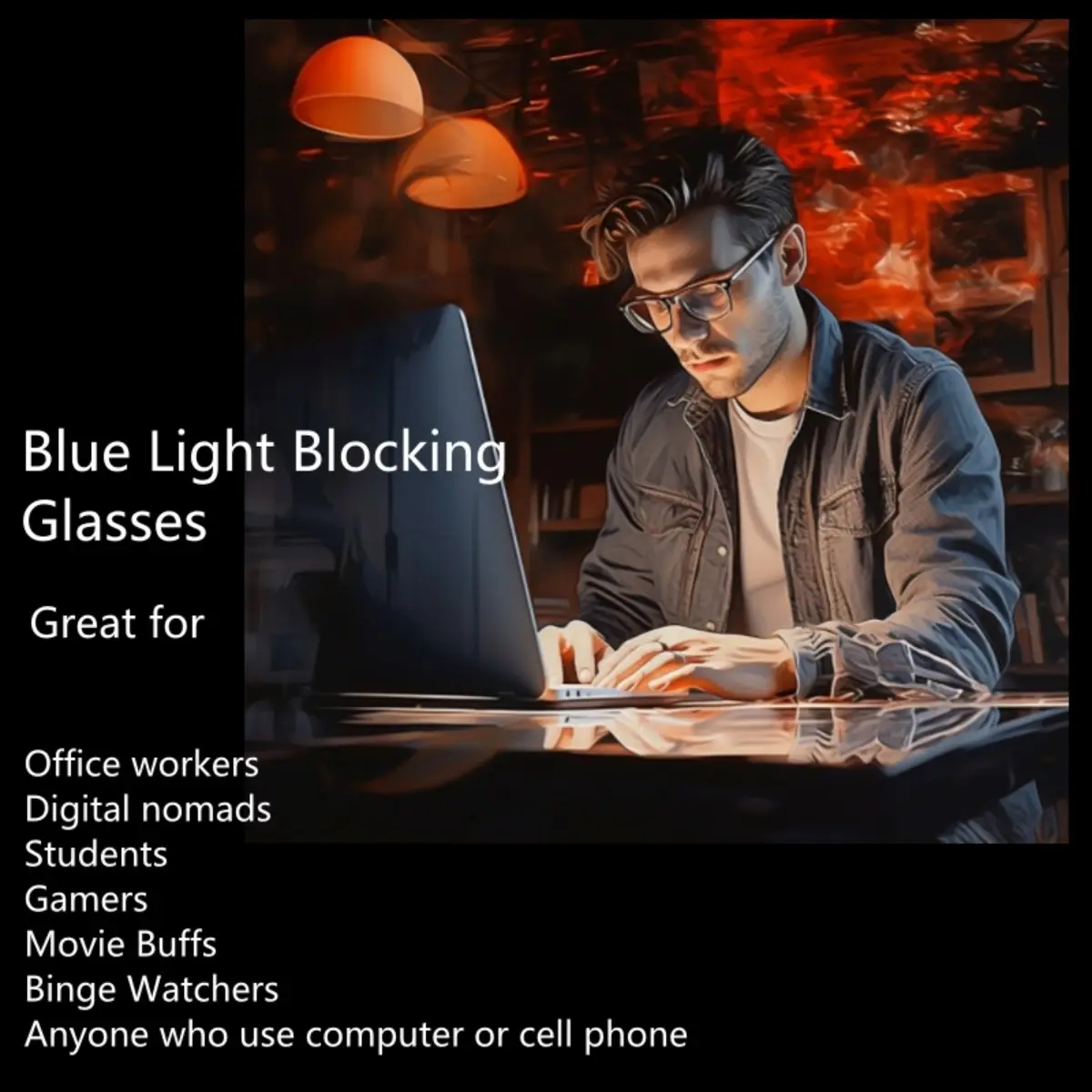 แว่นตากรอบกรอบสีเหลืองอําพันสีส้ม 99.9% ป้องกันแสงสีฟ้าเพื่อการนอนหลับที่มีความไวต่อแสงแสงสีฟ้า