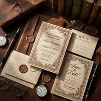 Suite d'invitations de mariage sur mesure, style Dark Academia vintage, luxe et antique, avec carte RSVP, carte de remerciement et enveloppe