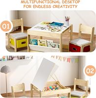 Table en bois pour enfants avec 2 chaises, plateau réglable, charnières de sécurité, tiroirs de rangement et étagère pour salle de jeux/berceau