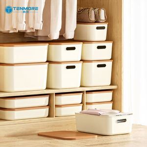 Thickened PP Plastic <b>Storage</b> <b>Box</b> with Lid Stackable <b>Storage</b> Bin with Handle for Toys Clothes Snacks - Product Image 4
