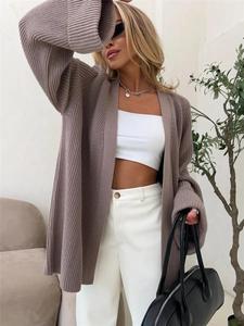 Cárdigan de punto grueso de alta calidad para <span class=keywords><strong>mujer</strong></span>, estilo casual, con frente abierto, liso, tipo suéter o chaqueta - Product Image 6