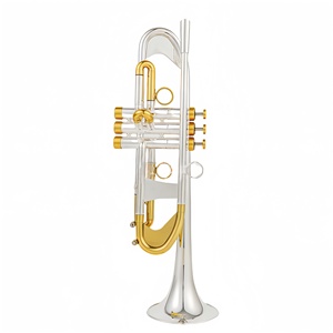 Trompeta Profesional de Alta Calidad en Si Bemol, Cuerpo de Latón con Acabado Plateado, Laca Dorada, Llave de Agua <span class=keywords><strong>Amado</strong></span>, Afinación en Si Bemol para Músico Profesional - Product Image 1