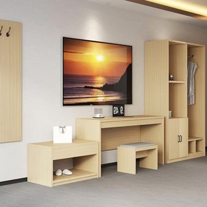 <b>Cheap</b> Price Hotel Standard Bedroom Set Solid Wood Bed <b>Frame</b> with Nightstands and Wardrobe for Full Hotel Bedroom Furniture Set - Product Image 6