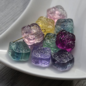 Natural <b>Rainbow</b> Fluorite Carved Ruyi Pendant Beads Loose Stone Beads For <b>Bracelet</b> Making Spring 2025 Jinhua Origin - Product Image 2