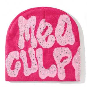 Bonnet d'hiver unisexe 100% acrylique tricoté Jacquard Mea Culpa strass bonnets Vente en gros en stock - Product Image 4