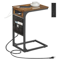 Table d'appoint rustique avec station de charge et ports USB Table console en bois pour salon Table de collation en forme de C