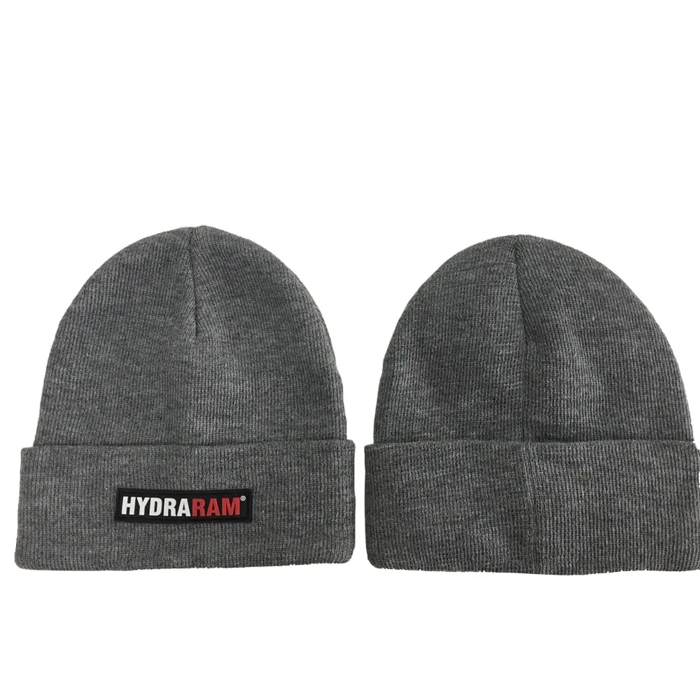 Custom men /women beanies hat rubber badge patch Jacquard knit winter hat caps