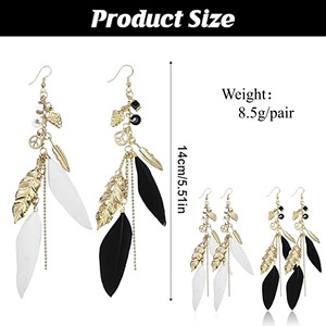 Pendientes Novedosos con Plumas y Símbolo de <span class=keywords><strong>la</strong></span> Paz Hippie para Fiesta, Pendientes Bohemios con Borlas Largas para Vacaciones de Verano y Eventos Musicales - Product Image 5