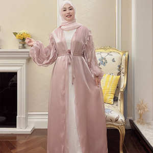 2022 नवीनतम अबाया ने डिजाइन किया है अरमान तुर्कीश दुबाई फैंसी कपड़े मुस्लिम महिला शिनी ऑर्गेंजा साटन रेशम के सामने खुला बाया - Product Image 3