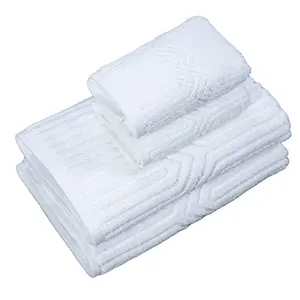 ชุดผ้าขนหนูอาบน้ำคอตตอนแบบ100% ผ้าแจ็คการ์ดสีขาวเนื้อนุ่มหรูหราซึมซับได้ดีสำหรับโรงแรม5ดาว