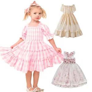 Fuyu ODM&OEM New Arrival Short Sleeve Lace Baby Girl Floral Dress Toddler Princess Tulle Dress Wholesale