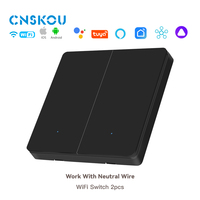 Interrupteurs muraux intelligents 2 gangs 3 voies, norme UE/Royaume-Uni, en verre et PC, compatibles Alexa Smart Life, pour réseau Wi-Fi, avec LED colorées