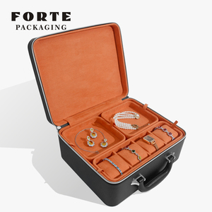 FORTE LOW Price Leather Microfiber Velvet Lining Zipper Closure Orange/Black Customizable 28x23x12cm <b>Watch</b> Bangle Jewelry Box - Product Image 4