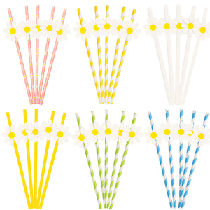 Disposable Paper <b>Straws</b> With Daisy Flowers 10 Pack <b>For</b> Parties <b>Drinks</b> Decorations - Product Image 2