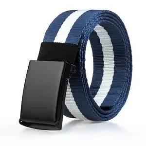 Aangepaste Kleine Partij Hot Koop Flip Legering Casual Quick Release Riem Gestreepte Mode Stof Nylon Riem