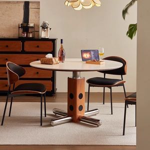 Mesa de Comedor Idao Quiet Luxury, Estilo Nórdico Bauhaus, de Madera Maciza con Patas Metálicas, Tapa Redonda de <span class=keywords><strong>Pizarra</strong></span>, para 6 Personas, Muebles para el Hogar - Product Image 4
