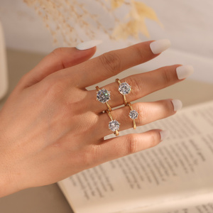 Bague de fiançailles et de mariage RINNTIN SMR personnalisée en argent sterling 925 plaqué or avec moissanite sertie à griffes, certificat GRA - Product Image 2