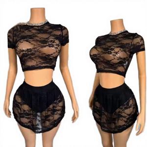 Top Corto Sexy con Hombros Descubiertos para Mujer, Transpirable, de Encaje, Transparente, Elegante, Verano 2026, Nuevas Llegadas - Product Image 3