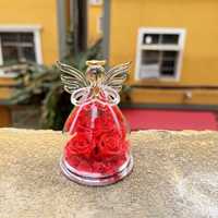 Petit Ange Éternel Fleur Préservée À La Main 3 Roses Couvercle En Verre Rond Saint Valentin Cadeau En Gros
