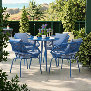 Modern Rope Patio Furniture Balcony Coffee Table <strong>Bistro</strong> <strong>Set</strong> <strong>4</strong> <strong>Seater</strong> Round Table Restaurant Dining <strong>Set</strong> With Cushions - Product Image 6