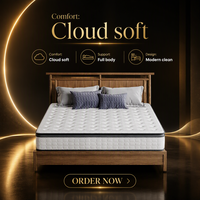 Matelas hybride en mousse à mémoire de forme avec ressorts ensachés 5 zones, fermeté moyenne, design moderne, 32 cm d'épaisseur, garantie 10 ans, pour usage hôtelier