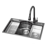 Ensemble d'évier de cuisine rectangulaire multifonctionnel en acier inoxydable 304 avec robinet, égouttoir et panier de lavage, grande taille, vente en gros