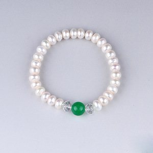 Bracelet en perles d'eau douce avec perle de jade verte, bijoux unisexes blancs pour tous les jours, origine Zhuji AL6106 - Product Image 1