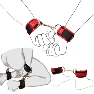 Ensemble BDSM en cuir 2 pièces pour débutants, avec sangles de cheville et de poignet à scratch, menottes de jour pour adultes avec verrou en aluminium détachable - Product Image 1