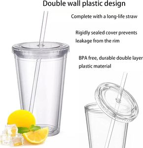 2025 personalizado 16oz plástico PS AS acrílico transparente vaso hielo café doble pared reutilizable aislado Gifr taza con pajita y tapa - Product Image 2