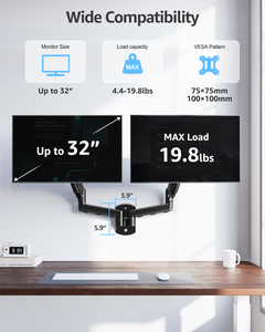 Support mural pour deux moniteurs Max 32 pouces, entièrement réglable, <span class=keywords><strong>bras</strong></span> <span class=keywords><strong>double</strong></span> pour moniteur - Product Image 2