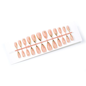 Faux ongles courts en amande à presser, motif étoile 3D dorée, nude minimaliste, réutilisables, <span class=keywords><strong>manucure</strong></span> de luxe quotidienne, vente en gros - Product Image 6