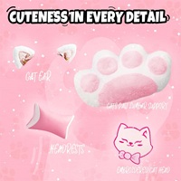 Chaise de gaming rose et blanche avec oreilles de chat mignonnes, style course, ergonomique, inclinable, avec repose-pieds et coussin en forme de patte en peluche, siège de bureau pivotant