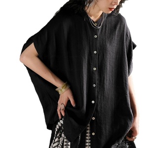 Nuova Camicia Estiva da Donna <span class=keywords><strong>con</strong></span> Design Giapponese di Nicchia, Tinta Unita, Stile Retrò, Comoda, Casual, <span class=keywords><strong>con</strong></span> <span class=keywords><strong>Maniche</strong></span> <span class=keywords><strong>a</strong></span> <span class=keywords><strong>Pipistrello</strong></span> e Scollo <span class=keywords><strong>a</strong></span> V, di Tendenza - Product Image 5