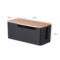Support de gestion de câbles écologique personnalisé, boîte de rangement rectangulaire pour câbles avec couvercle en bambou, organisateur pour le rangement des fils électriques