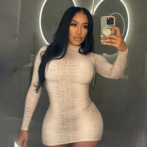 GHY6574 <span class=keywords><strong>Abito</strong></span> <span class=keywords><strong>Invernale</strong></span> da <span class=keywords><strong>Donna</strong></span> Sexy Avvolgente con Collo Alto, Stampa Motivo Serpente, Maniche Lunghe, Vestito Aderente - Product Image 4