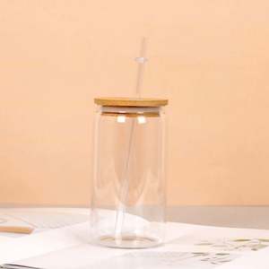 Nouvel arrivage : Gobelet en verre coloré de 16 oz pour sublimation, type canette de bière, à paroi simple, avec couvercles colorés - Product Image 3